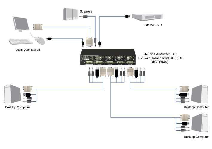 USB DVI KVM Switch, DT-series, 2-/4-Port Løsningsskisse